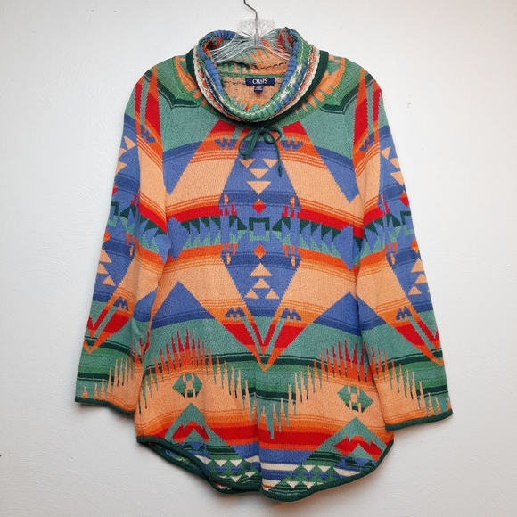 Chaps Cowl Neck Sweater Tribal Aztec 